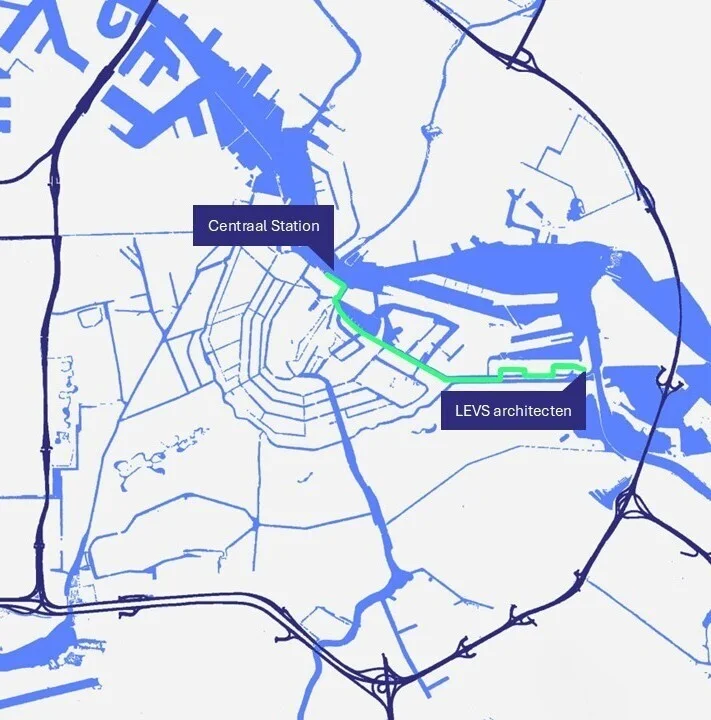 Route naar bureau vanaf Adam Centraal