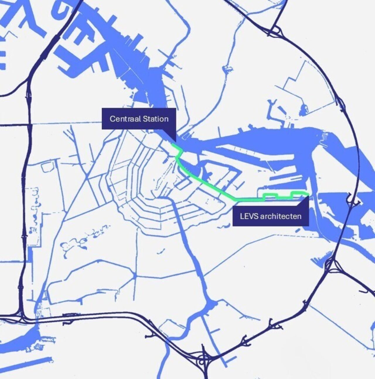 Route naar bureau vanaf Adam Centraal